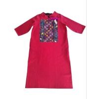 ราคา ผ้าพื้นเมืองชุดแซกผ้าฝ้ายยาวแขนสามส่วนสีแดงเข้ม (28085598564)