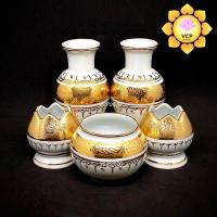 ราคา ชุดหน้าพระ ลายไทย ทองสร้อย (ขนาดเล็ก) (แจกัน, กระถางธูป, เชิงเทียน) (5977623154)