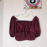 ราคา ครอปสีแดงไวน์เงาหลังสม็อคแขนตุ๊กตา (8954452109)