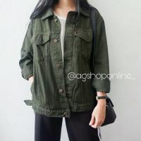 ราคา กางเกงยีนส์แจ็คเก็ตยีนส์ทรงรถบรรทุก HIJAU สี ARMY สีเขียว (12530650506)
