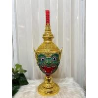 ราคา หัวโขน พาลี ขนาดสวมแสดง งานกระดาษ ปิดทองเค ประดับเพชรคริสตัล พร้อมฐานไม้อัดสีแดงฟรี ของตกแต่งบ้าน ของที่ระลึก khon mask (51000206985)