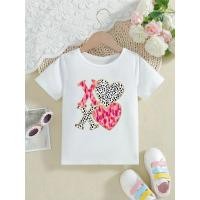 ราคา เสือดาว Xoxo Hearts พิมพ์ T เสื้อสาววันวาเลนไทน์เสื้อยืด Kawaii เสื้อผ้าเด็กตลกฤดูร้อนแขนสั้นเสื้อ (50903665591)