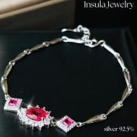 ราคา สร้อยข้อมือเงินแท้ 925 สีเงินจี้ดอกไม้ทับทิมประดับเพชรสุดหรู จัดส่งสินค้าพร้อมกล่องสีครีมสุดหรู (24671989508)