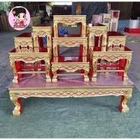 ราคา โต๊ะหมู่บูชา หมู่ 9 หน้า 8 ลายพิกุล โต๊ะหมู่บูชางานไม้สนงานร่องสีแกะสลักปิดทอง มี 2 สีให้เลือกค่ะ (40477291145)