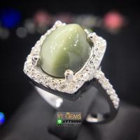 ราคา แหวนไพฑูรย์ ล้อมเพชร แหวนเงินแท้ 92.5% ชุบทองคำขาว ประดับ พลอยไพฑูรย์แท้ (พลอยแท้หายาก) ตกแต่ง เพชร (25888442566)