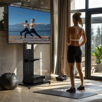 ราคา โมเดิร์น Heavy Mobile TV Floor Stand บนล้อพร้อมชั้นวางของรถเข็น TV Mount Stand สําหรับ 32-65 ทีวีหน้าจอ LCD, หมุน 90° (27402896640)