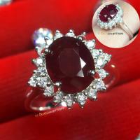 ราคา แหวนทับทิม สีเลือดนก ล้อมเพชร แหวนเงินแท้ ชุบทองคำขาว พลอยทับทิมแท้ เพชรSwiss YTG-11225 (3493149152)