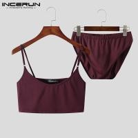 ราคา INCERUN Men Summer Leisure Suspender Sleeveless Tank Tops +Briefs Two Pieces Pajama Sets (8893582257)