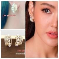ราคา ต่างหู งานแฟชั่น ต่างหูเพชร สีทอง ห่วงกลมเล็กๆ สไตล์ดาราใส่ (6856227702)