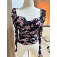 ราคา เสื้อแขนยาวสีดำลายดอกผ้าชีฟองนิ่ม (22564282645)