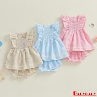 ราคา Bab-Baby Girls Fashion Cute Plaid Ruffle Tank Tops พร้อมกางเกงขาสั้น 2 ชิ้น (45502606730)