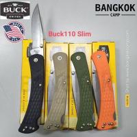 ราคา [Genuine] มีด Buck110 Slim Select Folding Hunter 3.75" Plain Blade, Black GFN Handles, Deep Carry Pocket Clip (6103994527)