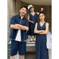ราคา Blue Jean Family Matching Set Men Coat Women Girl Long Dress Boy Short Pants Couple Set Clothes (42200378965)