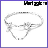 ราคา MERIGGIARE โซ่กระดูกงู, สร้อยข้อมือออกแบบโซ่นิรภัยหัวใจพีช, สร้อยข้อมือเสน่ห์ DIY สีเงินหรูหราสําหรับผู้หญิง (51754295278)