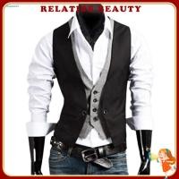 ราคา เป็นเสื้อกั๊กสูทคอวีกระดุมแถวเดียวฝีมือที่ยอดเยี่ยมปลอมสองชิ้นผู้ชายธุรกิจเสื้อกั๊ก ชุดทํางาน (45501231728)