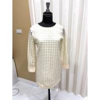 ราคา เดรสยาว ชุดเดรสแต่งลายทาง เดรสแขนยาว ซิปหลังสีครีม เดรสสีขาว ขาวดำ (27488786558)