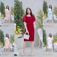 ราคา เดรสทำงาน ผู้หญิง ใส่ออกงาน เปิดไหล่ได้ ทรงสวย ดูหรู เดรสสีฟ้า สีแดง สีโอรส สีขาว สีครีม พร้อมส่ง (26761387348)