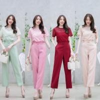 ราคา ชุดเซทเสื้อลูกไม้ สีโอรส ชมพู เขียว ครีม แดง กางเกงขายาว มีเข็มขัด ใส่ได้ตลอด ไปงานบุญ งานแต่ง ใส่ทำงานได้ (29704330754)