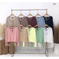 ราคา เสื้อแขนยาว ผ้าสลาฟเกาหลี คอวี ผ้าบางใส่ไม่ร้อน (24222429710)