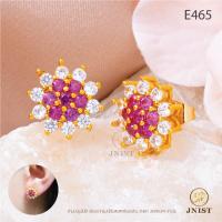 ราคา JNist E465 ต่างหูพลอยทับทิมล้อมเพชรหุ้มทองแท้ เพชรสวิส CZ ต่างแป้น ชุบทองไมครอน (13501199274)