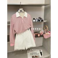 ราคา เสื้อคอปกโปโลแขนยาวลายริ้วสีชมพู (26719574762)