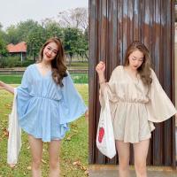 ราคา เสื้อกึ่งมินิเดรส คอวีป้ายหน้า แขนบานทรงปีกผีเสื้อ (8717360811)