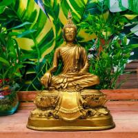 ราคา พระพุทธรูป ปางสดุ้งมาร ฐานบัว สีทองเก่า ขนาด 5 นิ้ว สูง 9 นิ้ว (29829023847)