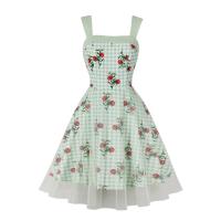 ราคา ผู้หญิงแขนกุดลายดอกไม้ลายสก๊อตพิมพ์พรรคชุดอารมณ์ย้อนยุคหรูหราขนาดใหญ่แกว่งชุด (48953430533)