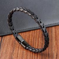 ราคา Stainless Steel Black Leather Bracelet For Men Stripe/Box Chain Color Choose Fashion Bangles Jewelry Birthday Party Gift (26893422226)