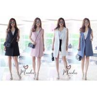 ราคา เบลเซอร์แขนกุดตัวยาวคลุมสะโพก ผ้าเนื้อสูท (1383303147)