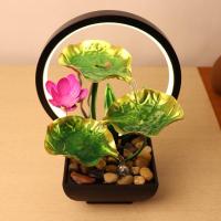 ราคา เหล็กดัดห้องนั่งเล่นสํานักงานตกแต่งเดสก์ท็อปโกลเด้นสีเขียวใบบัวที่มีแหวนแสงหมุนเวียนน้ําฮวงจุ้ยไหล (50152467572)