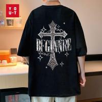 ราคา Y-T เสื้อยืดชาย แฟชั่น เสื้อยืดโอเวอร์ไซส์ สวมใส่สบาย อเมริกันย้อนยุค คอกลม ไม่หดตัว ผ้าฝ้าย100% ลาย "ไม้กางเขน"S-5XL (55401640554)