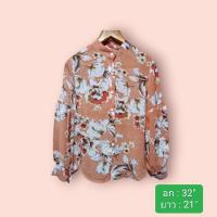 ราคา เสื้อแขนยาว เสื้อเชิ้ตคอจีน ลายดอกสวยๆ มือสอง✌️ (28180523271)