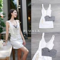ราคา (พร้อมส่ง) Pimala19 ชุดเซท 2 ชิ้นเดรสเอี้ยมสีขาวซิปหน้าสายปรับได้ตามชอบคู่เสื้อครอปเกาะอกลายขาวดำ PC.sty งานป้าย สวยๆ (28024732467)