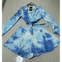ราคา ชุดเสื้อ กางเกง 2ชิ้น ผูกเอว ผ้ามัดย้อมสีฟ้าสวย ใส่ไปทะเลสวยๆๆ (5182716074)
