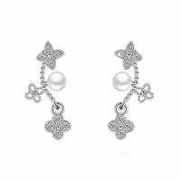 ราคา TANITTgems ต่างหูเงินรูปดอกไม้ฝังเพชรประดับไข่มุกแก้วญี่ปุ่น#539 (453199515)