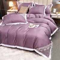 ราคา ผ้าปูเตียงเจ้าหญิง ผ้าปูที่นอน ผ้าซาติน นุ่ม ลื่น ลายลูกไม้สีขาวดูหรู 5 ฟุต 6 ฟุต (ผ้าปู+ปลอกหมอน+ปลอกผ้าห่ม) ม่วง (8063017435)