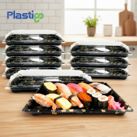 ราคา กล่องซูชิแบบใช้แล้วทิ้ง 200 ชิ้น พร้อมฝาใส ถาดซูชิพลาสติกทรงสี่เหลี่ยมผืนผ้าขนาด 10x7.5x2 นิ้ว จานดําขนาดเล็กและขนาดใหญ่ กล่องบรรจุอาหารสําหรับนํากลับบ้าน (56453137666)