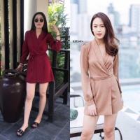 ราคา TW9373 จั้มสูทแขนยาวขาสั้น ทรงกางเกงกระโปรง สีแดง นู้ด (3917586681)