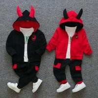 ราคา WC058 ชุดวอร์มเด็ก เสื้อแจ็คเก็ตเขาปีศาจ + เสื้อสเวตเตอร์ + กางเกงวอร์ม (1477246490)