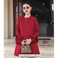 ราคา เดรสสั้นแขนยาวสีแดง เดรสทรงปล่อย widelia@real (24433150122)