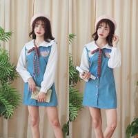 ราคา เดรสผ้ายีนส์ ปักน้องหมี Teddy bear งานป้าย แบรนด์ Macaron (2083780948)