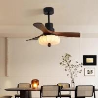 ราคา 【SWNK】โคมไฟพัดลมสไตล์วินเทจ ผ้าไม้วอลนัท โคมไฟพัดลมเพดานสไตล์วินเทจสำหรับห้องนั่งเล่น โคมไฟพัดลมเพดาน (40802748944)