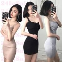 ราคา shop24สต็อกไทย มินิเดรสสายเดี่ยวไหมพรมผ้าร่อง ทรงเข้ารูป แต่งกระดุมด้านหน้า (41413251209)
