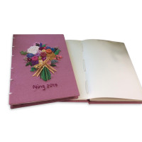 ราคา สมุดทำมือ ปกผ้าฝ้ายสีชมพูปักมือ ลายช่อดอกไม้ (5452185998)