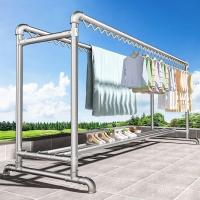 ราคา ชั้นวางที่เรียบง่ายตัวหนาราวตากผ้าห้องนอนตั้งพื้นท่อเหล็กชุบสังกะสีท่อน้ําระเบียงในครัวเรือนไม้แขวนเสื้อกลางแจ้ง LTTA (46403360279)