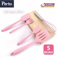 ราคา Perfin ชุด 5 ชิ้นสีชมพูซิลิโคนเค้กไม้พายครัวเครื่องมือทําอาหาร (40671479269)