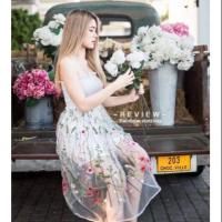 ราคา เดรสเกาะอกนางฟ้า ด้านล่างปักลายดอกไม้ (3835142463)