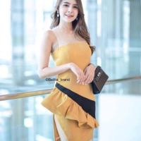 ราคา เดรสแขนกุด ทูโทนแต่งผ้าคาดสีดำ ช่วงไหล่แต่งผ้ามุ้งซีทรูเก๋ๆ ชายเป็นระบาย (5609319653)