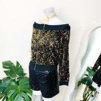 ราคา ไซด์ M แบรนด์ แท้ 100%เสื้อ เกาะไหล่ ทรงครอป งานเกล็ดวิบวับ สีทอง ใส่ออกงาน ชุดออกงาน ชุดปาร์ตี้ (25240386316)